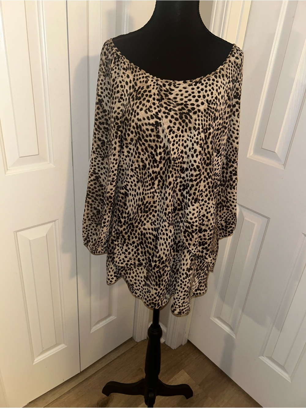 Womens Beige and Black Leopard Print Blouse